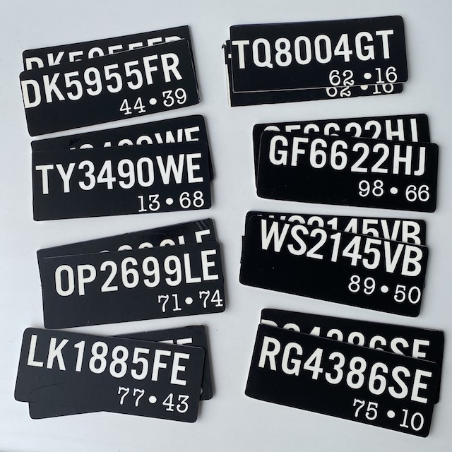 NUMBER PLATE, Motorcycle 20 x 8cm Black White (Pair)